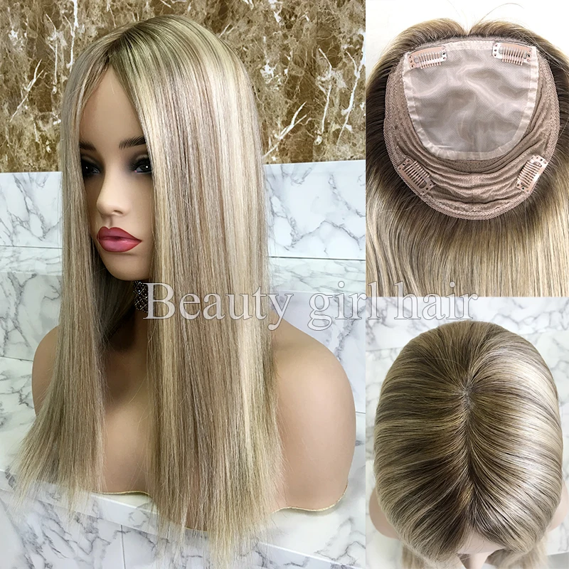 Russian Hair Vendor Blonde French Lace Toupee Full Lace Toupees For Women Blonde Or Mix With Fringe Wavy Topper