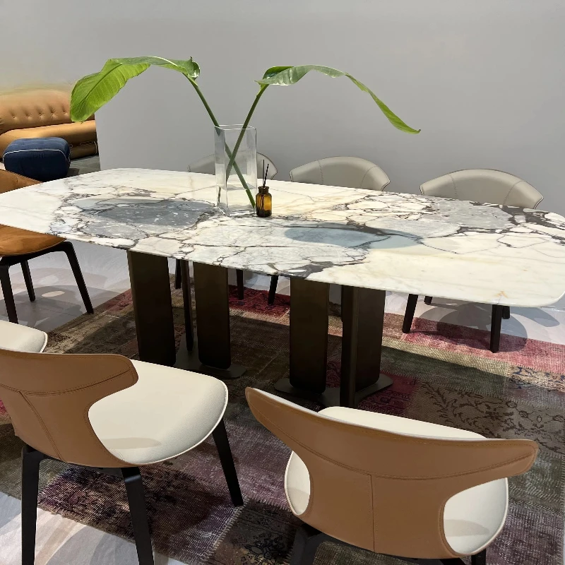 

Top fashion imported space saving expandable Italian marble dining table