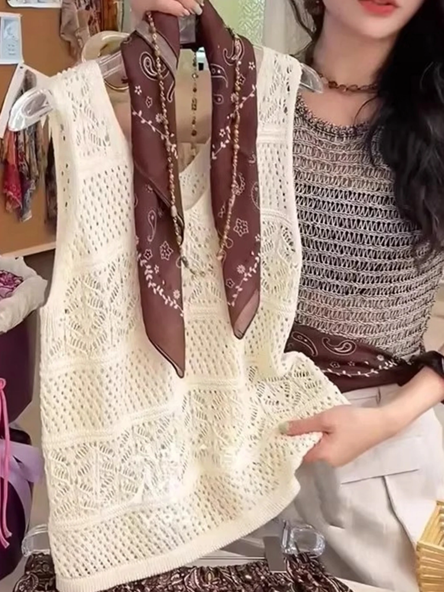 Lace Knitted Hollow out Comfortable Lazy Sle Summer Top Svel Hoodie Vest Slimming Effect Versatile Faionable