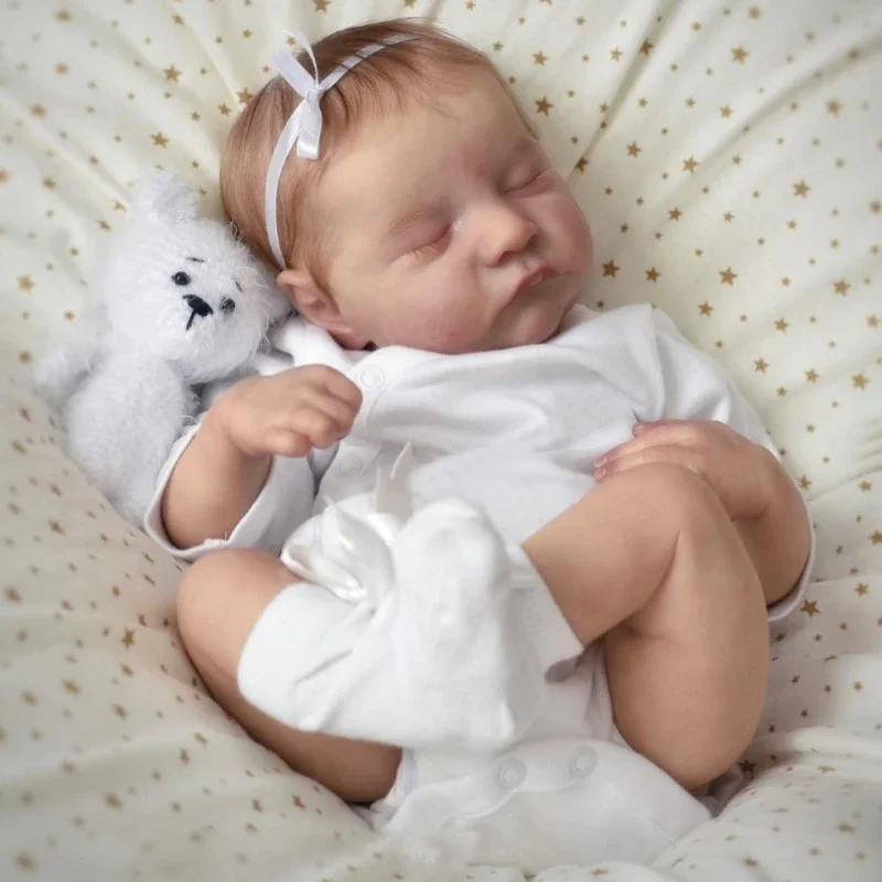 18inch Reborn Baby Doll Asleep Levi with Rooted Hair Multiple Layers Painting 3D Skin with Visible Veins Handmade Muñecas Reborn