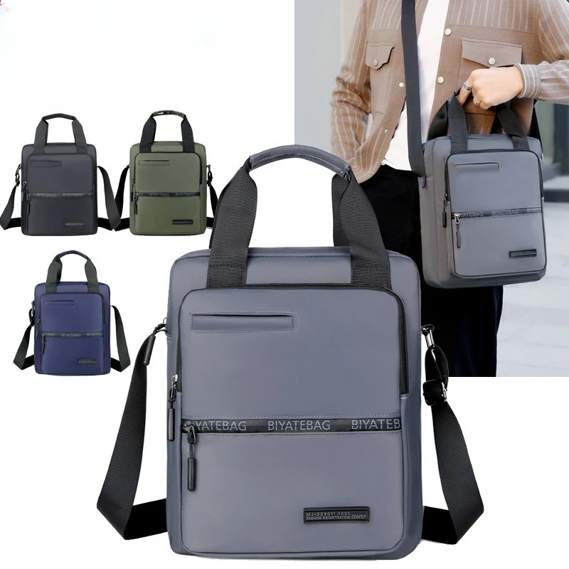 Men's vertical square handbag, waterproof and wear-resistant Oxford fabric, large-capacity computer storage single-shoulder bag