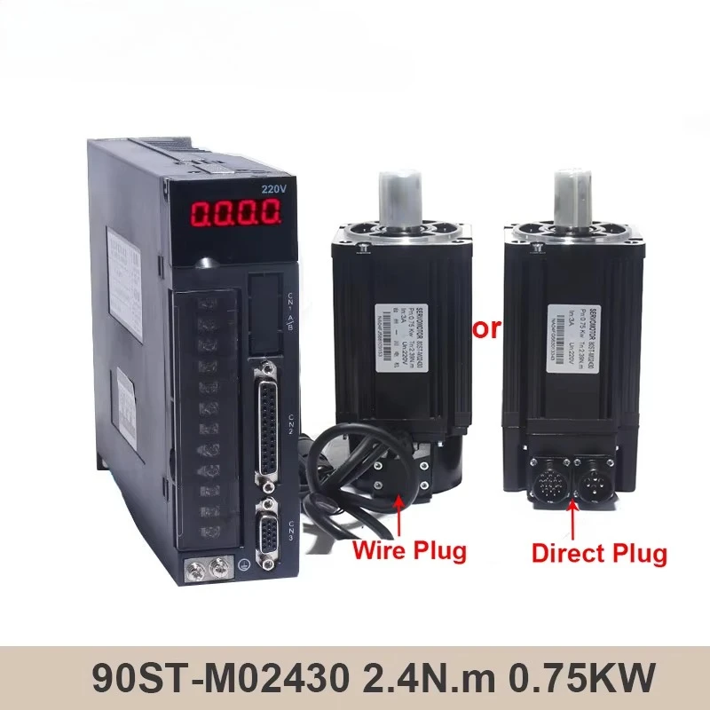 90ST-M02430 220V 750W AC Servo motor 2.4N.M. 3000RPM 0.75KW servomotor Single-Phase ac drive permanent magnet Matched Driver