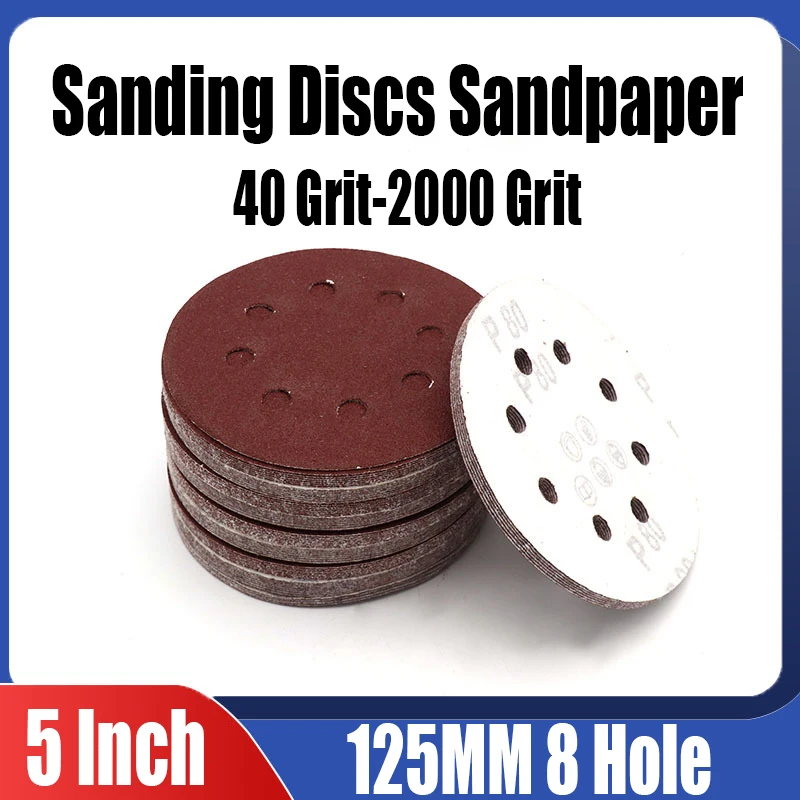 

5PCS 125MM 8 Hole Sanding Discs Hook and Loop Adhesive Sandpaper 40-2000 Grit Sanding Paper Sanding Disc Abrasive Polishing Tool