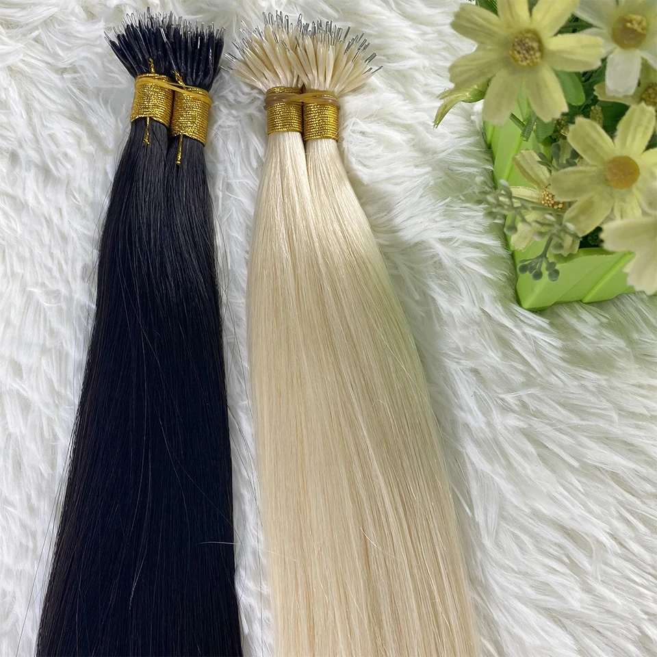 

Nano Ring Human Hair Extensions Straight Remy Micro Beads Ring Hair Extension 0.5g/0.8g/1g/Strand 12-26Inch Natural Color