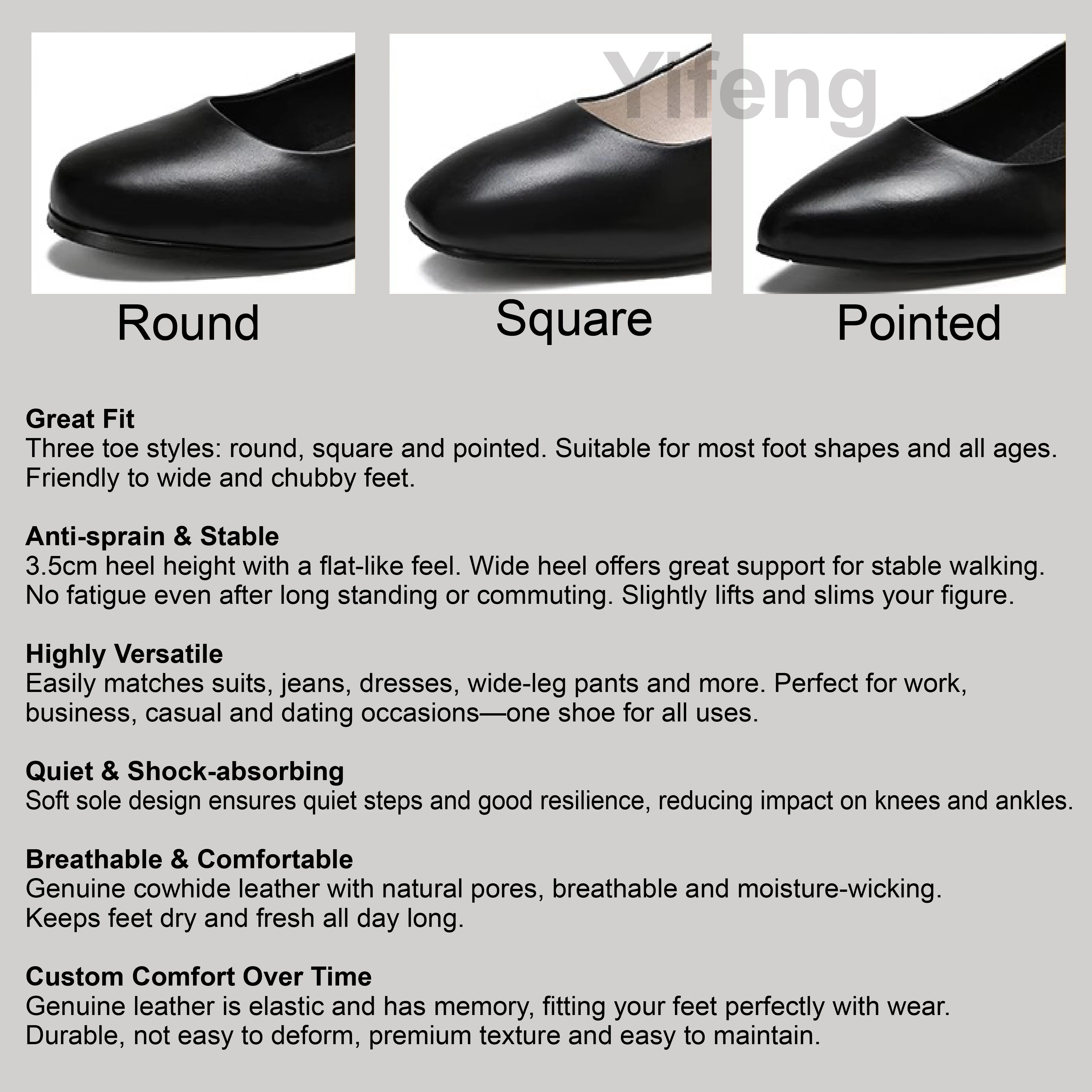 Comfortable and breathable mid-heel genuine leather shoes  Ideal for waiters office staff flight attendants and crew members