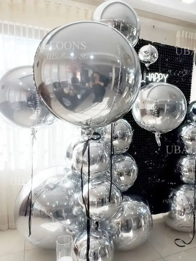 10~70 Zoll Silber 4D Runde Luftballons Metall Gold Silber Große Riesenfolie Runde Luftballons für Geburtstag Hochzeitstag Party Deko – Detail 4