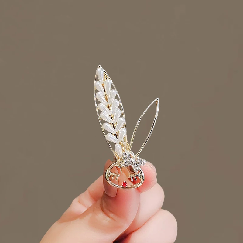 New Fashion Alloy Rhinestone Pearl Hair Clips Rabbit Edge Clip Summer Bangs Clip For Girl Women Shining Duckbill Clip