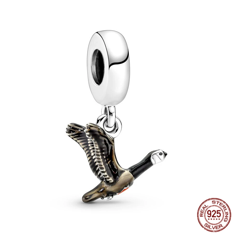 Colgante de plata de ley 925 para mujer, abalorio de loro, flamenco, ganso salvaje, regalo de joyería artesanal, compatible con pulsera Pandora Original, gran oferta