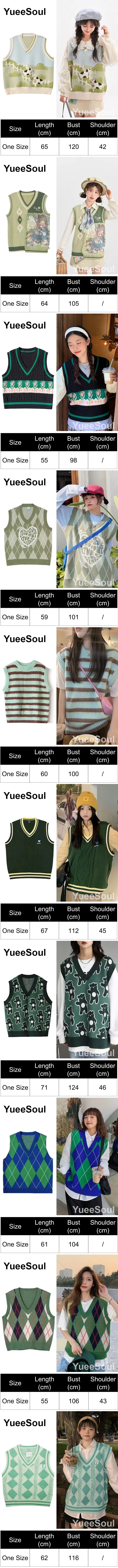 Green Knit Vest Printed Sleeveless Pullover Oversized Women Sweater Vest 2026 New Y2K Vintage Knitwear Women's Autumn Clothing