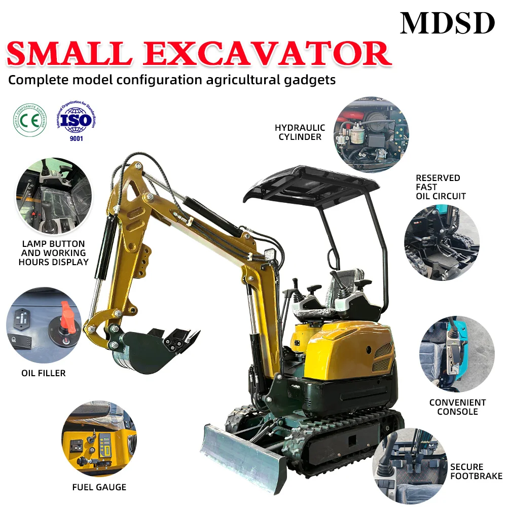 Spedizione veloce Mini escavatore cingolato da 1,2 tonnellate EPA EURO5 Motore Mini escavatore idraulico Mini escavatore agricolo Vendita personalizzata