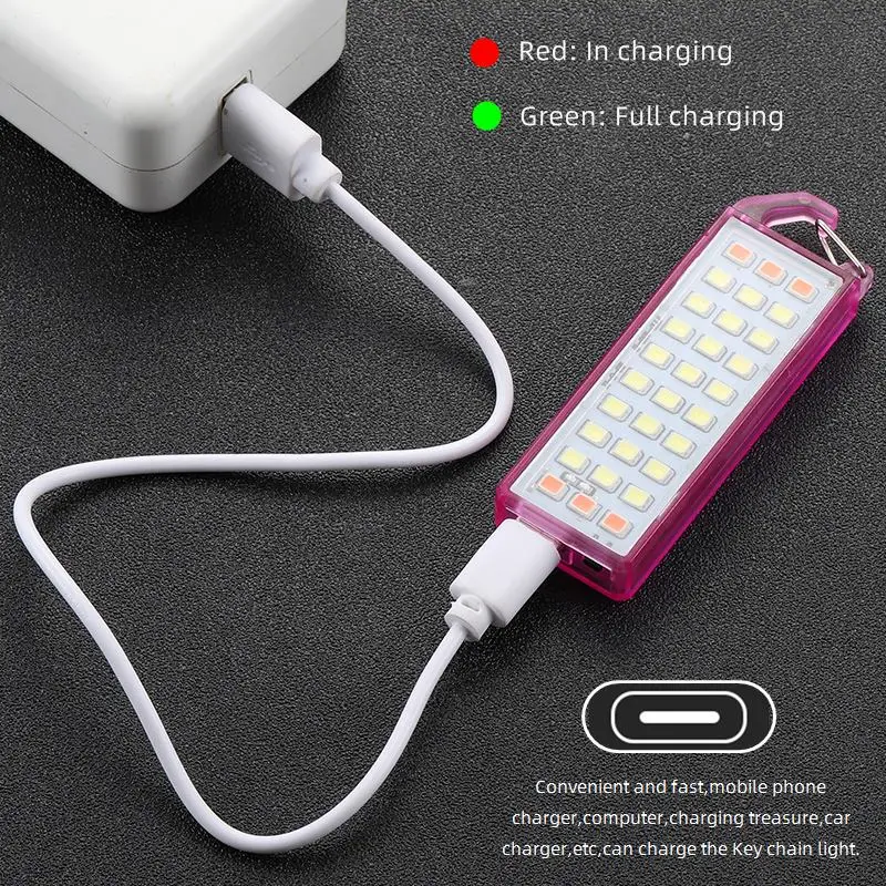 30LED Mini Keychain Flashlight Portable Usb Rechargeable Backpack Pocket Safety Warning Red light Camping Hiking Emergency light