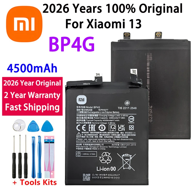 

2026 Years Brand New Battery BP4G 4500mAh For Xiaomi Mi 13 Phone Replacement Batteries+Tools
