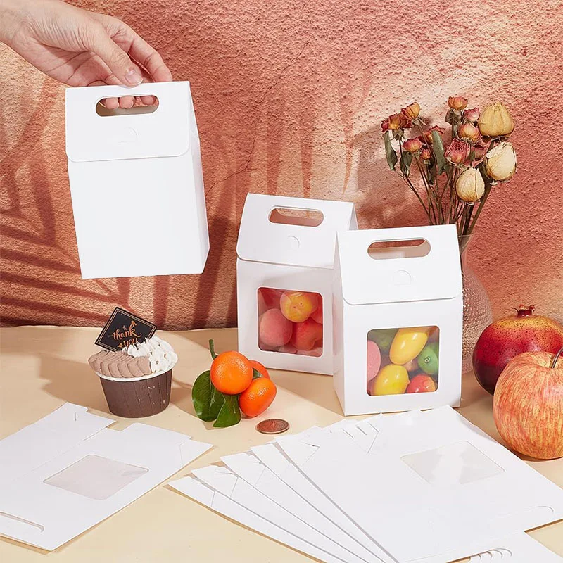 6/12 Kraftpapierboxen, Geschenkboxen mit Fenster, Faltbare Kartonboxen mit Griffen, Party-Geschenkboxen, Festivallieferungen – Detail 4