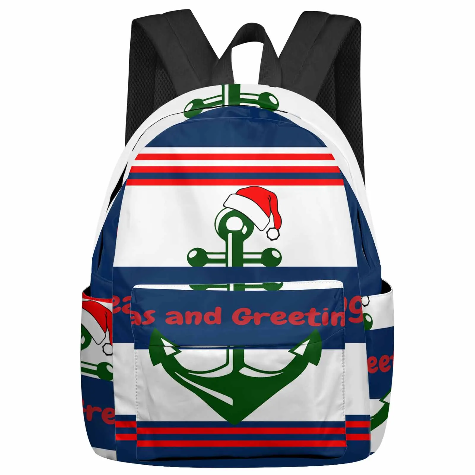 

Christmas Boat Anchor Christmas Hat Lines Large Capacity Backpack Men Laptop Bags High School Teen College Girl Student Mochila