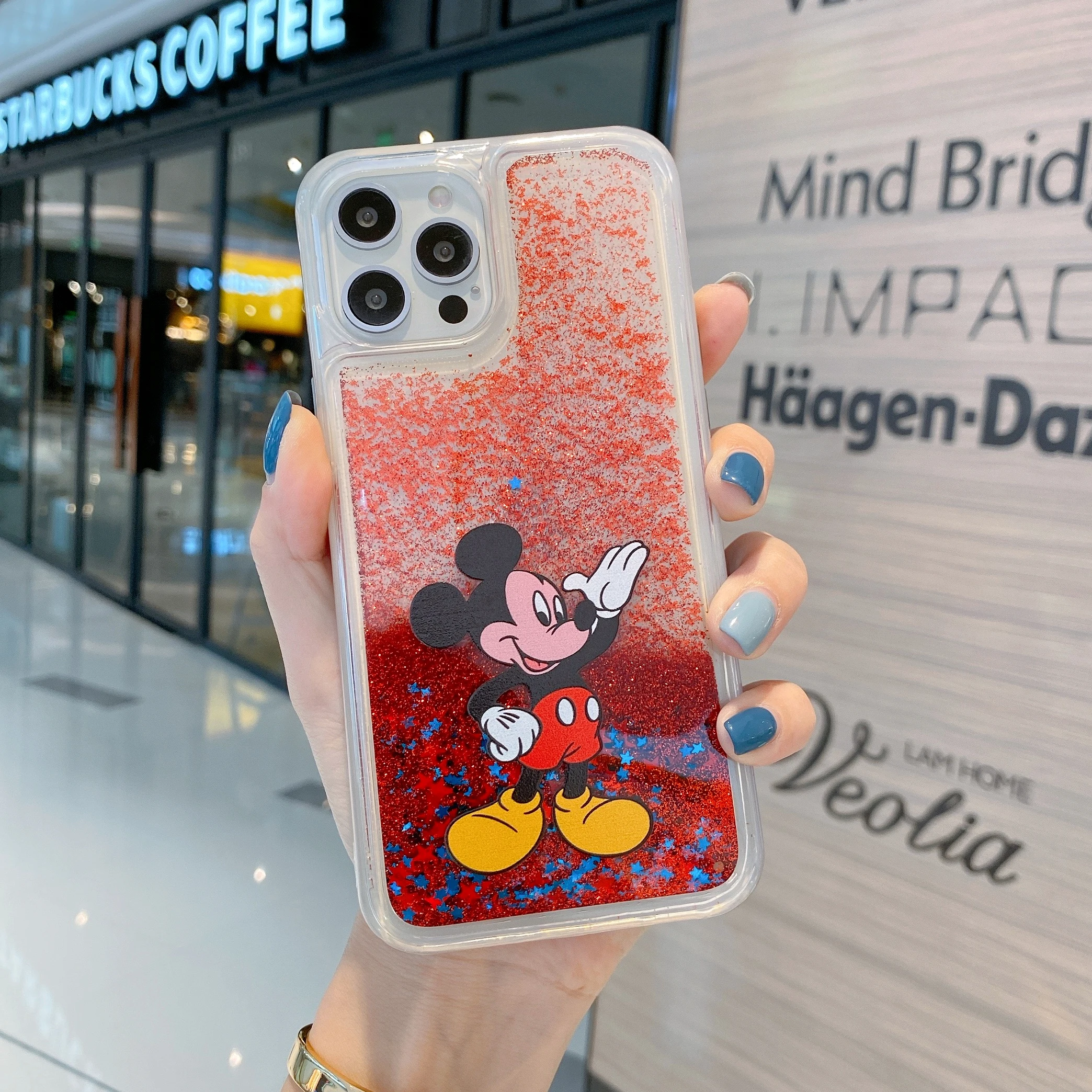 Cute Mickey Mouse Minnie Mouse Quicksand custodia per telefono per iPhone 15 14 13 12 11 Pro Max Glitter Liquid Cartoon Cover antiurto