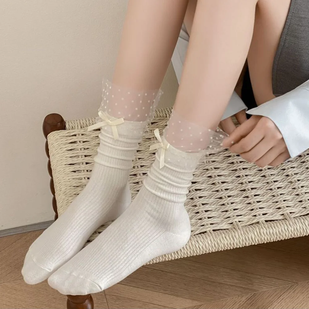 Home Office Foot Socks Woman Frilly Ruffle Lolita korean Style Women Socks Cute Bow Lace Sweet   Fashion Long Autumn Winter Sock