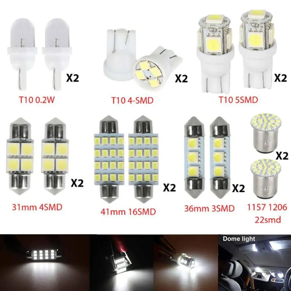 14Pcs LED T10 COB Car Light Bulb Interior Dome Trunk License Plate Lamps For E46 E90 F10 E60 F30 E39 E36 F20 E87