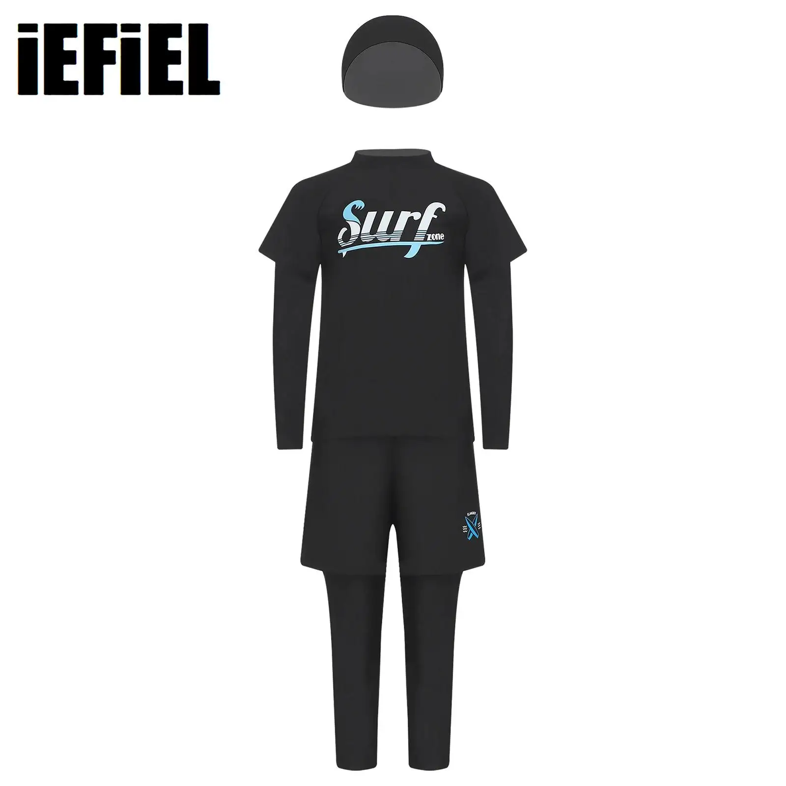 

Print Surfing Suit for Kids Boys Teen Swimsuit Long Sleeve Swim Top with Double Swim Pants And Hat Beach Rash Guard Set