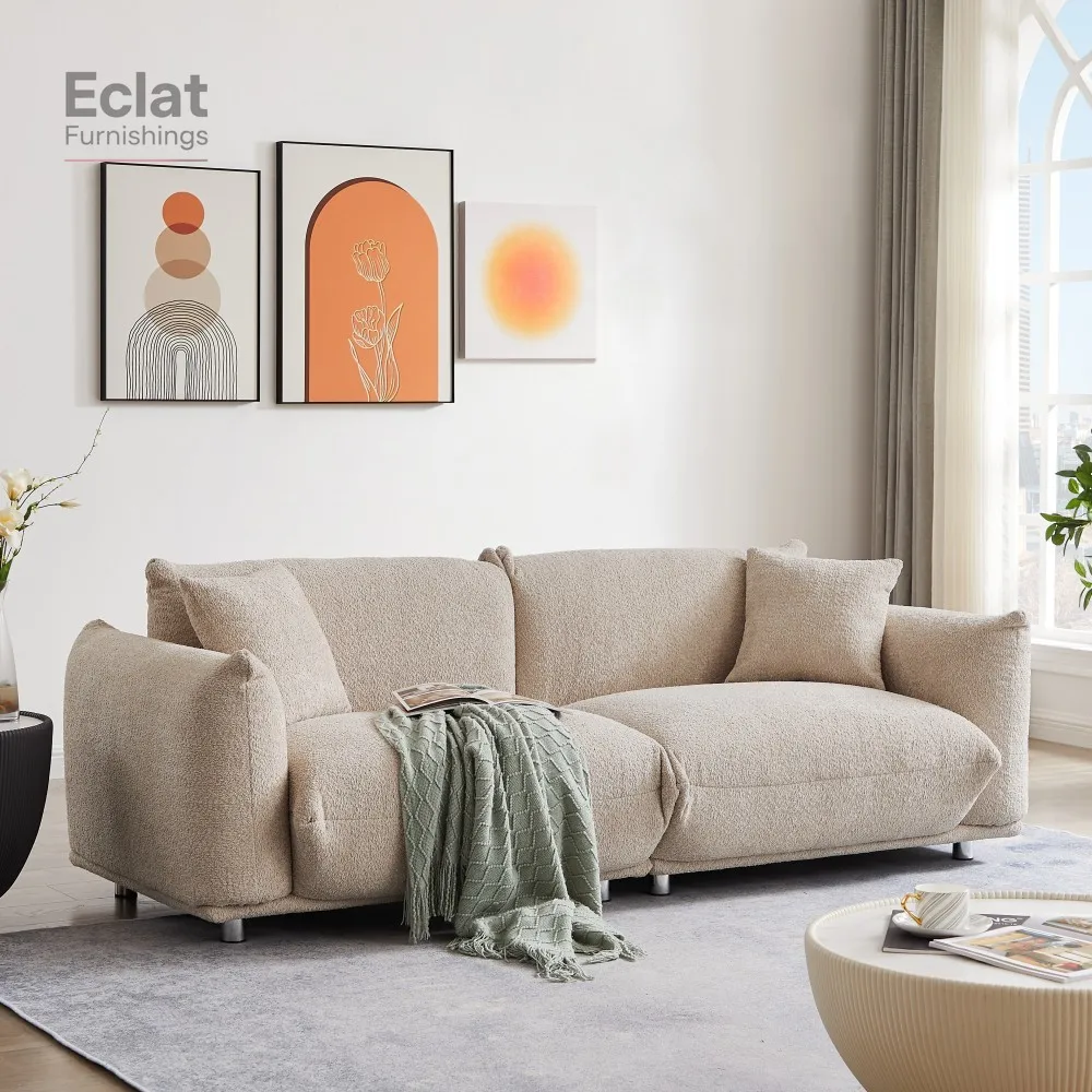 

Sherpa Sofa with Metal Legs, 3 Seater Sofa, Solid Wood Frame Couch with 2 Pillows,for Apartment Office Living Room - CAMEL color