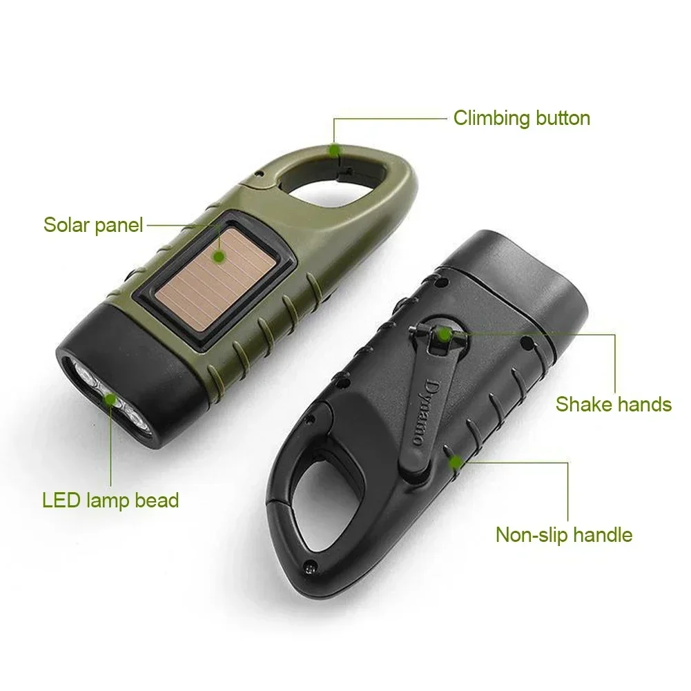 LEDソーラーパワー懐中電灯,ハンドクランク付き,充電式キーホルダー,屋外サバイバル,キャンプ,ハイキング用の緊急懐中電灯