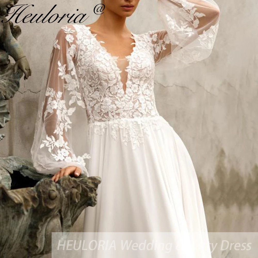 HEULORIA A line lace Wedding Dress long sleeve bride dress plus size robe de mariee Lace beading Wedding Gown court train