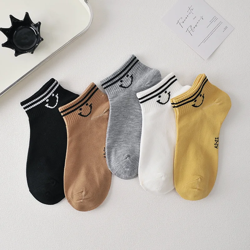 5 Pairs of High Quality Spring/Summer Short Women\'s Socks Cute Animal Striped Pure Cotton Ankle Breathable Girls Socks EU 35-39