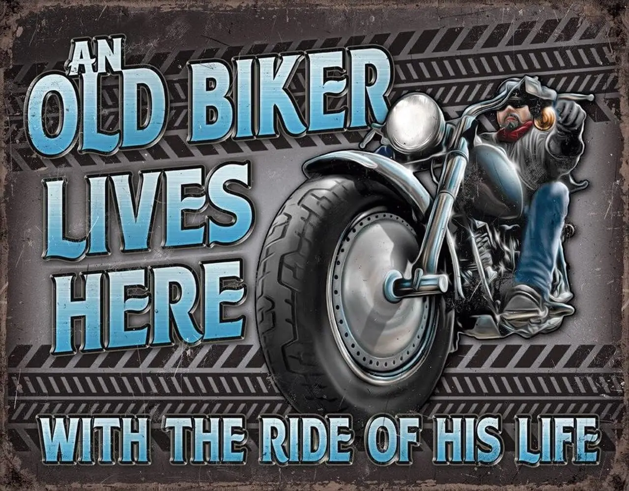 Desperate Enterprises Old Biker - Ride Tin Sign - Nostalgic Vintage Metal Wall Decor - Made in USA
