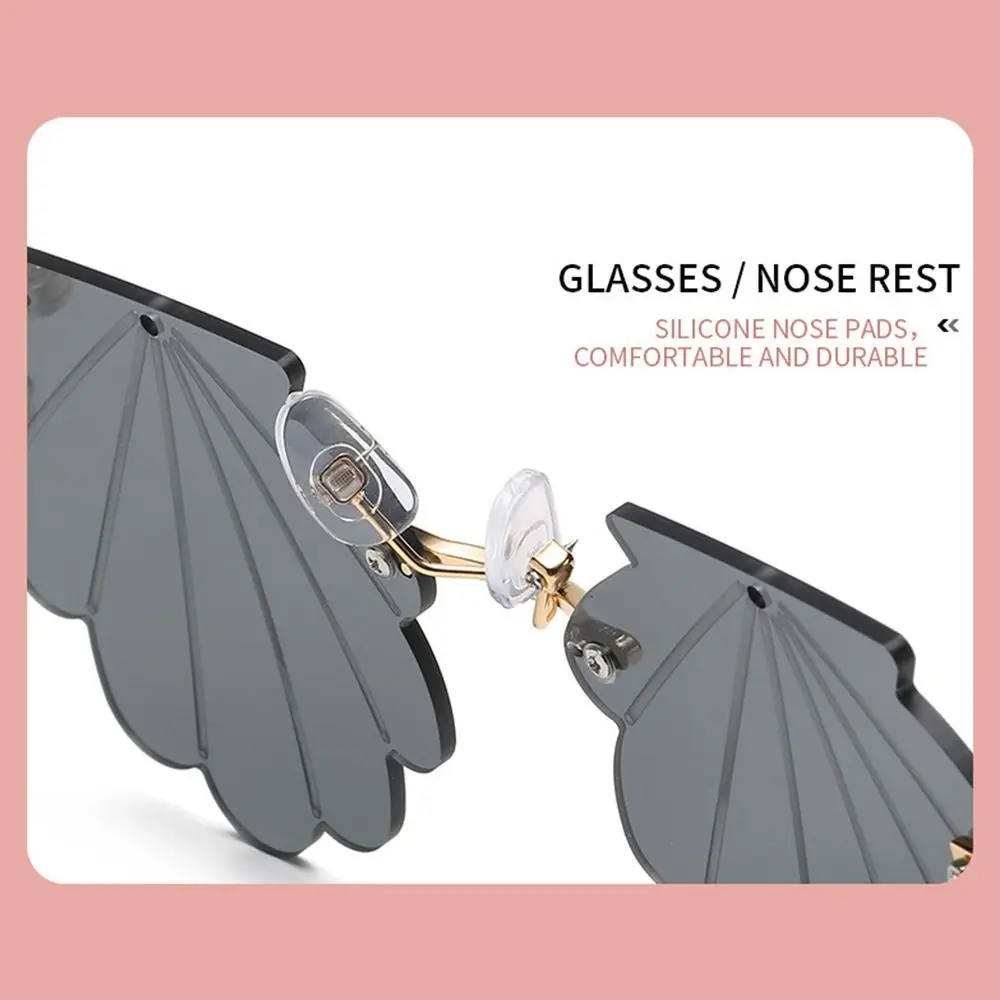 Cute Shell Shape Rimless Sunglasses Unique Flower Shape Ocean Lens Shades Fashion Funny Shades for Photo Props, Party