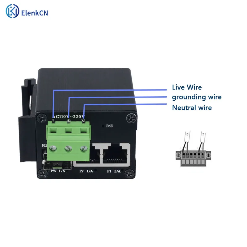 MINI AC switch poe RJ45 2Ports industrial Gigabit Ethernet Extenders Support IEEE 802.3ab/u/IEEE 802.3x FuII-Duplex FIow Control