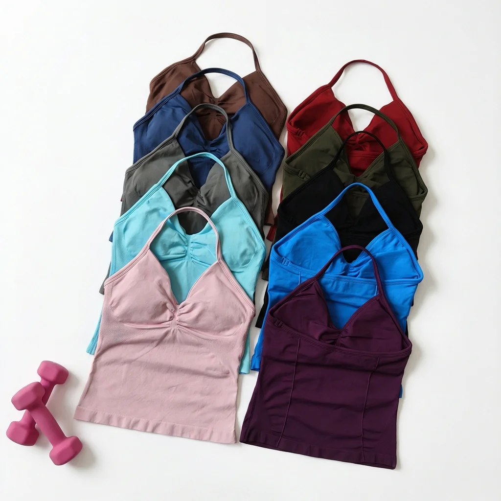 2-teiliges Yoga-Set für Damen: Rückenfreies Neckholder-Top, Hochgeschnittene Nahtlose Shorts, Fitness-Sportbekleidung, Workout-Set – Detail 12