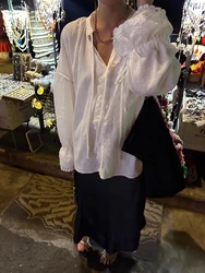 White Sun Protection irt Women's Summer New Sle Lace Thin irt Ele Belly Cover Spring Autumn Korean Loose Version Bu...
