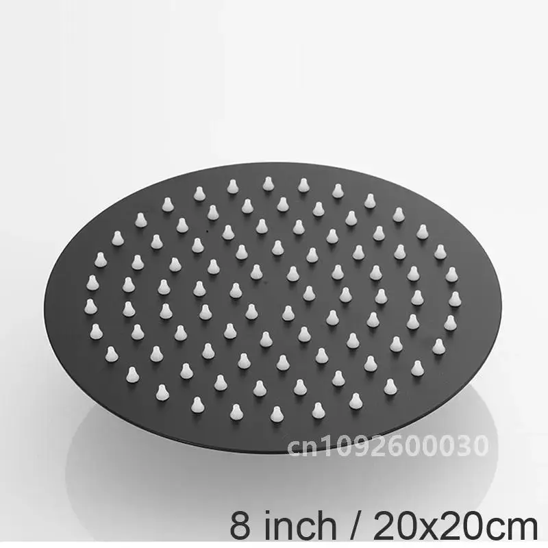 . Black Plated 8 inch 20x20cm Round OverHead Steel Shower Shower Stainless Bathroom Chuveiro Head, Rain Material,