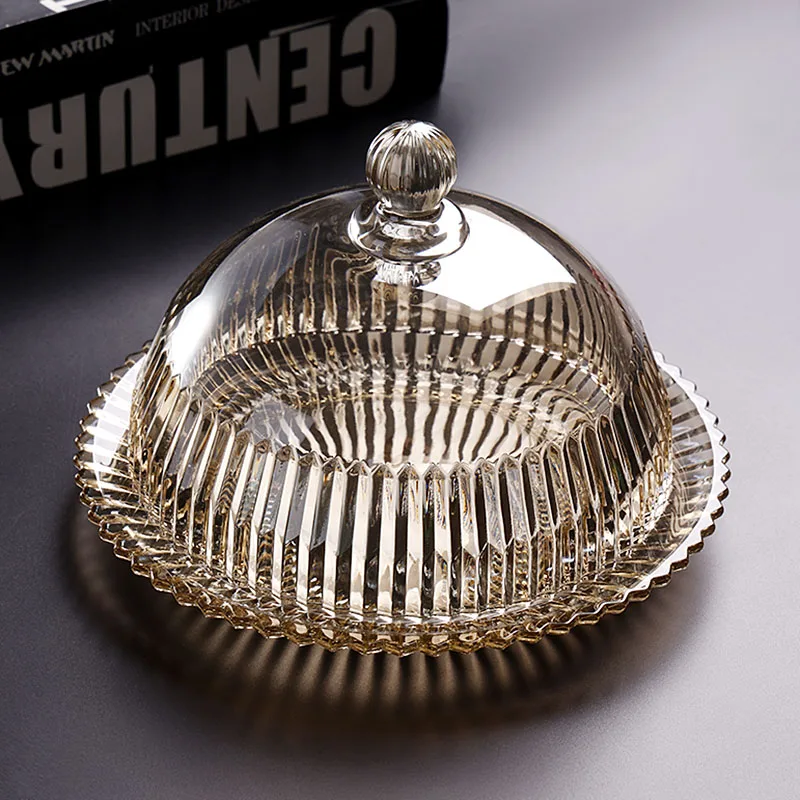 

New Ele Glass Cake Tray with Lid for ternoon Tea Fruit Display Dustproof Home Use Dert Stand European Sle Luxury