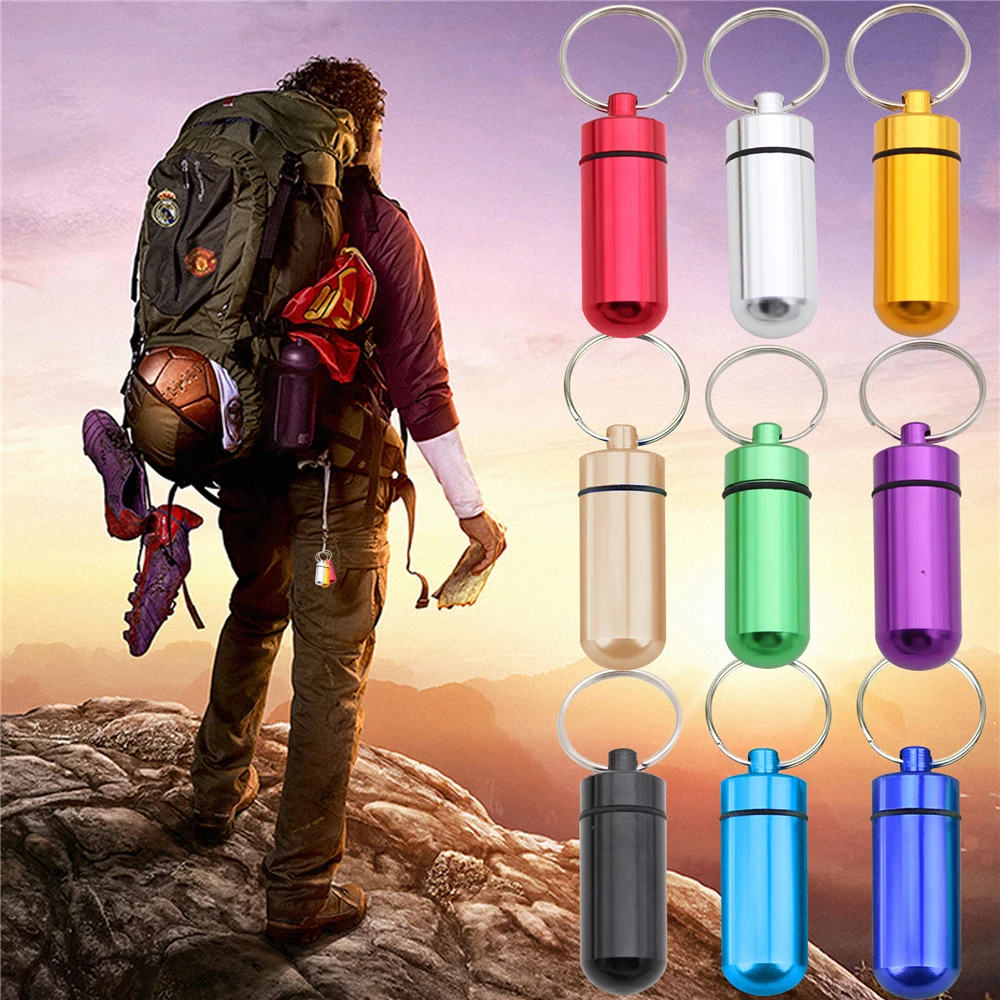 Aluminum Mini Pill Box Tiny Bottle Pill Storage Case Cache Drug Holder Keychain Waterproof Medicine Box Portable Outdoor Gadgets