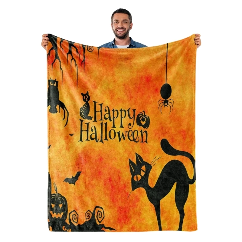 

Halloweens Themed Throw Blanket Soft Flannel Fabric for Family Gatherings Outdoor Activity Machine Washable Polyester