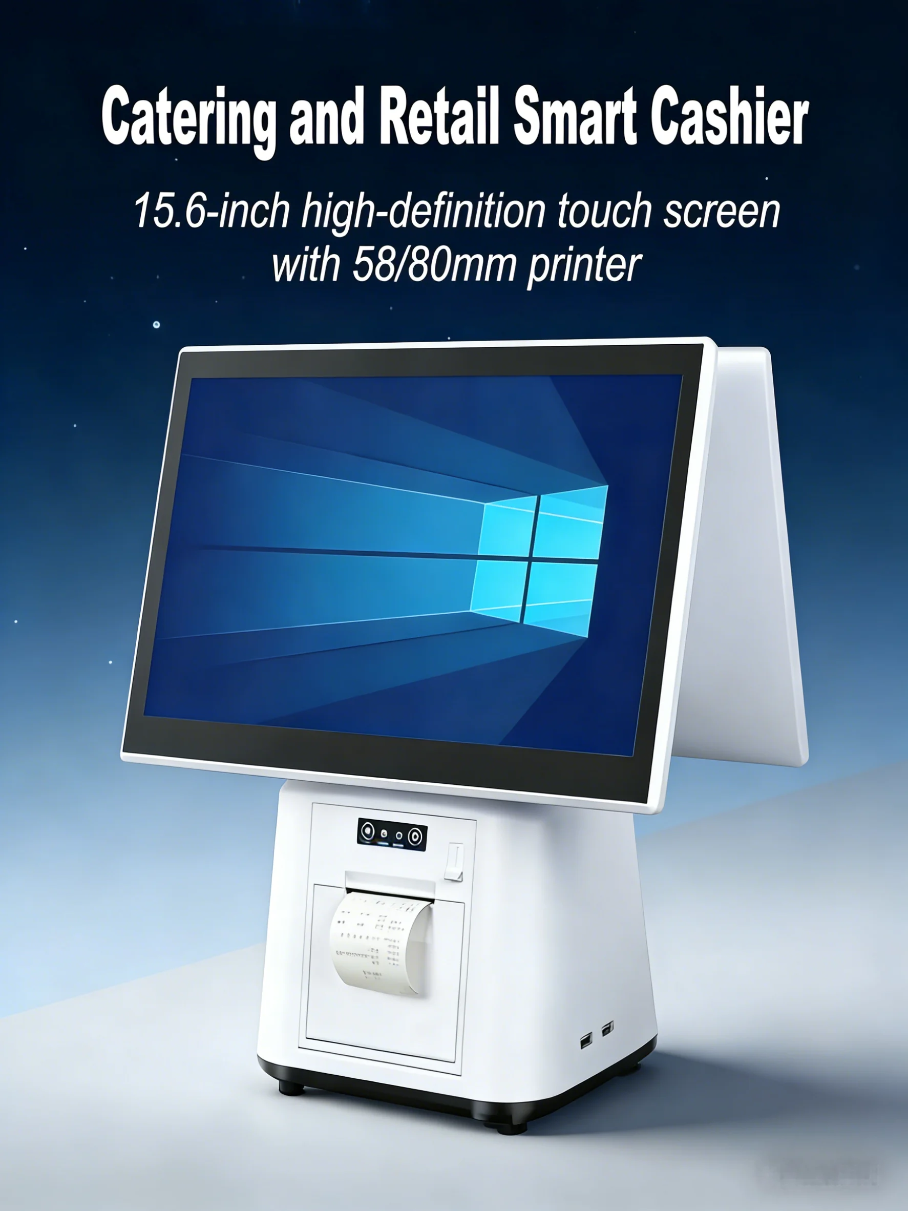 15.6 Inch Touch Screen POS Terminal Cash Register with 58/80mm Thermal Printer All in One POS System for Restaurant Supermarket