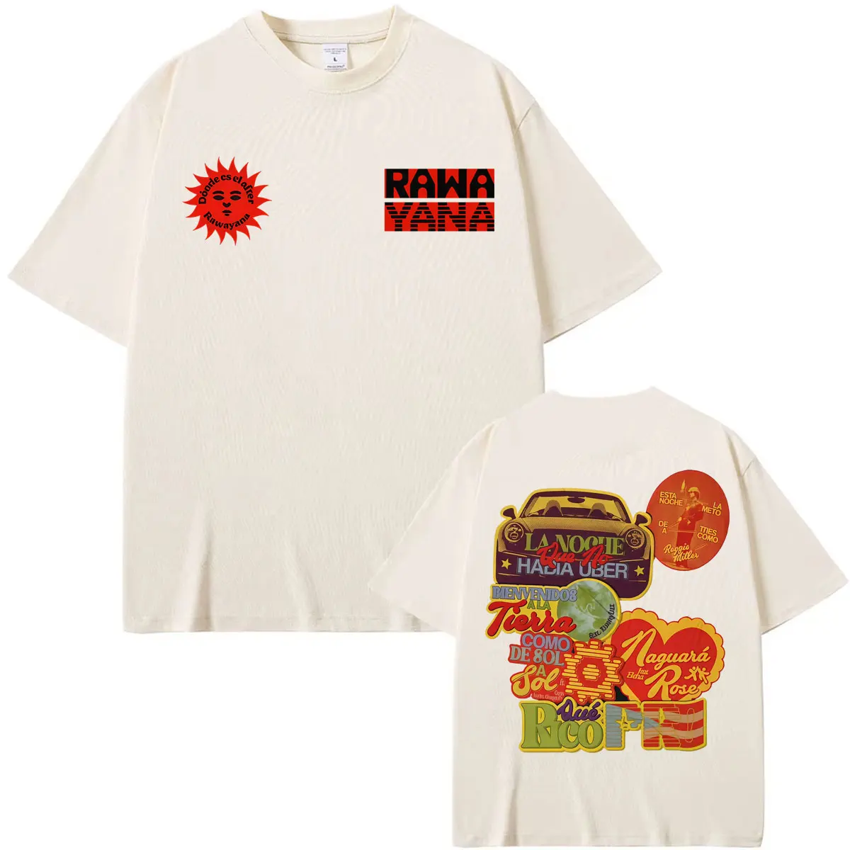 Band Rawayana Donde Es El After Album 2026 Tour T-Shirts Herren Damen Harajuku Retro Übergroße T-Shirts Lässiges 100% Baumwoll-T-Shirt – Detail 7