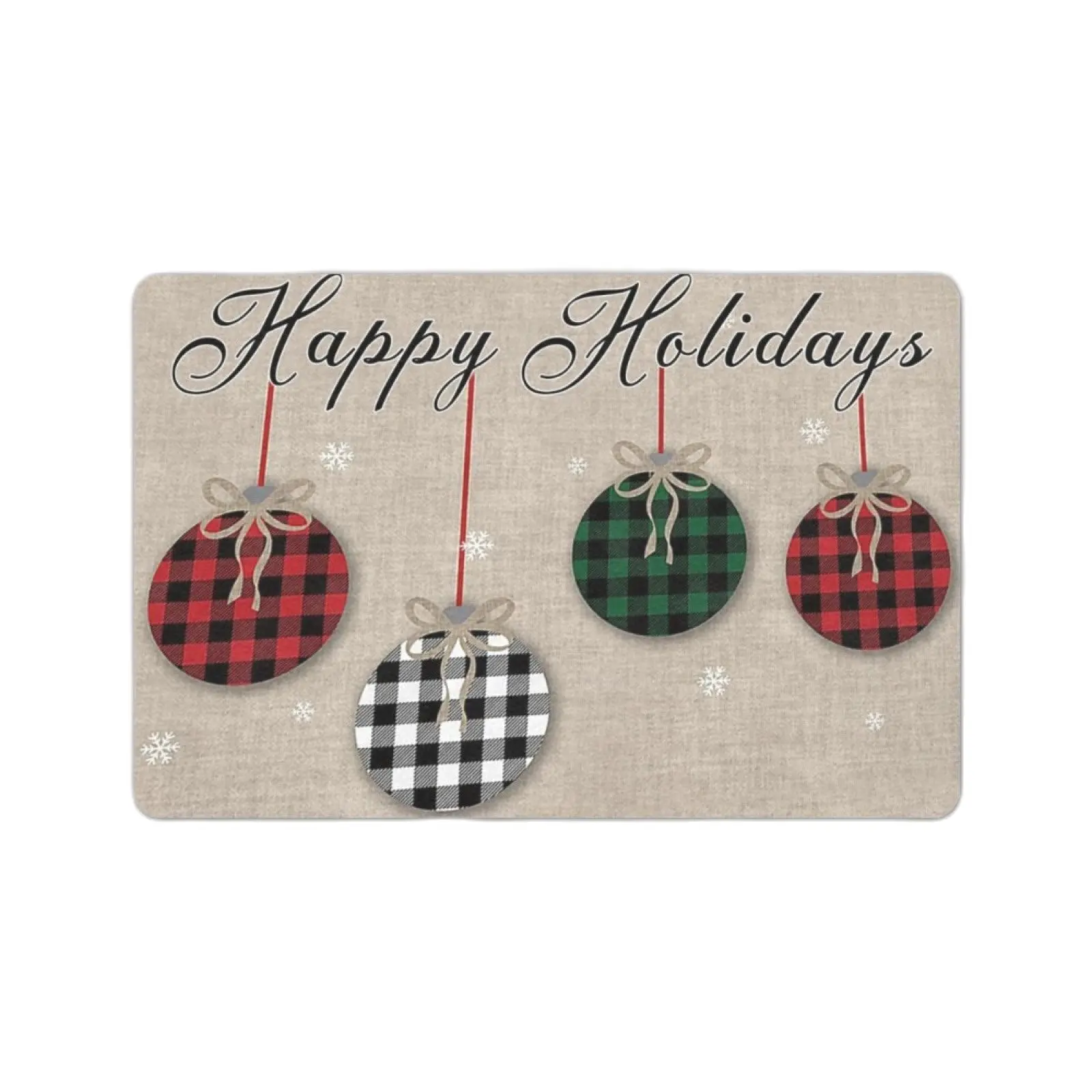 

Christmas Balls Doormat Happy Holidays Snowflake Farmhouse Rustic Ornaments Decorative Entrance Door Rug Non-Slip Floor Mats