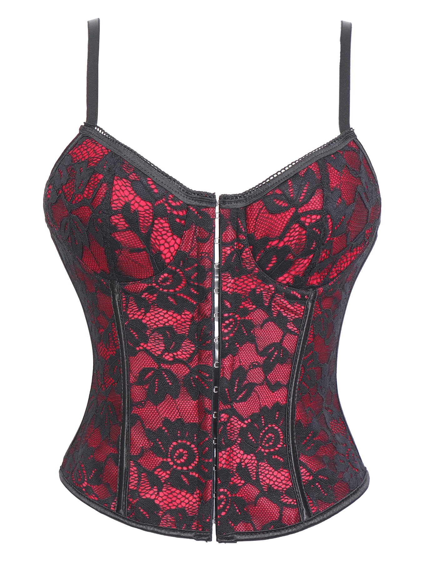 Damen-Korsett-Top mit floraler Spitze, Vorderverschluss, Bustier, Schnürung am Rücken, Taillenformer, sexy Body Shaper