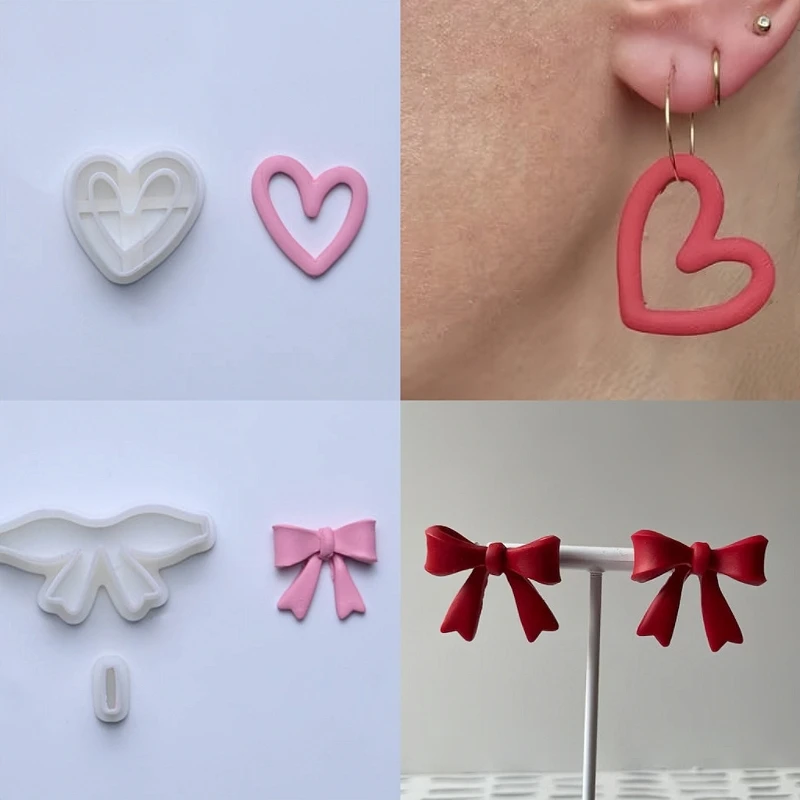 Hearts/Bows Polymer Clay Cutter Valentine's Day Party Favors DIY Earrings Pendants Jewelry Making Clay Molds Pottery Tools