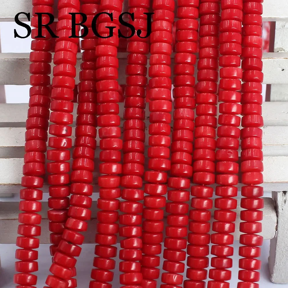 

3x6mm Flat Round Tube Red Wholesale Natural Sea Bamboo Coral Loose Spacer Beads Strand 15"