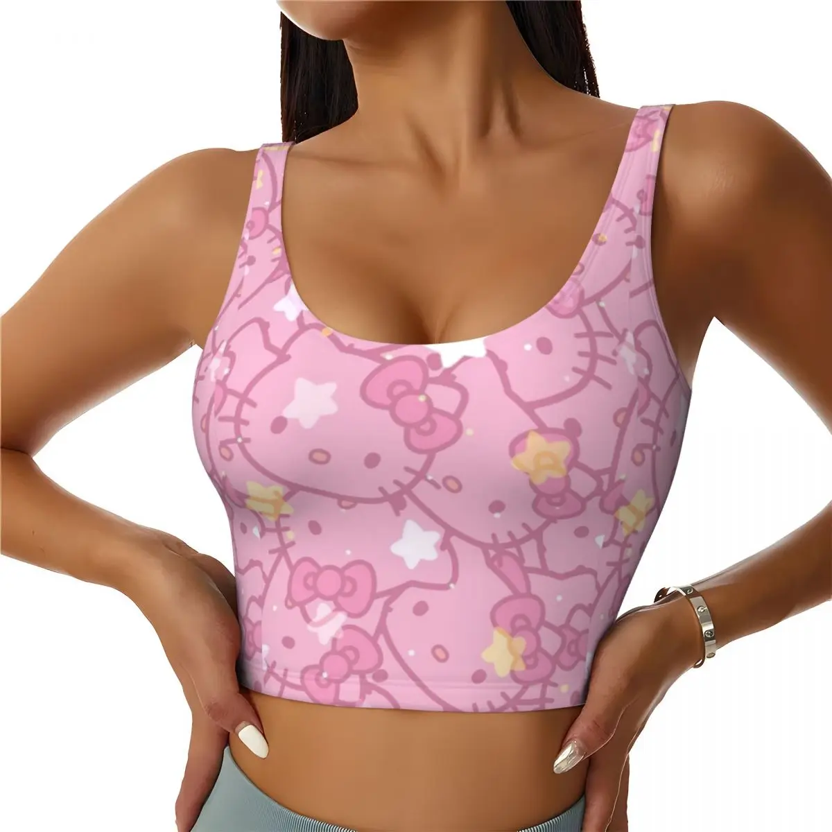 

Custom Sanrio Kitty Hello Kitty Workout Crop Tank Tops Women's Seamless Cartoon Running Yoga Sports Bras