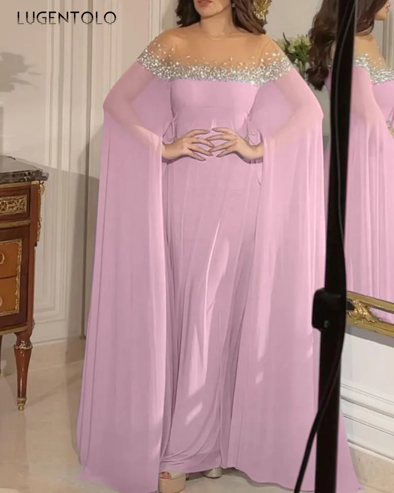 المرأة عالية الخصر فستان طويل الشيفون ، فساتين مأدبة سيدة ، الشرق الأوسط ، الصلبة ، سوينغ كبير ، مثير ، مزاجه ، الطرف ، الربيع ، الصيف