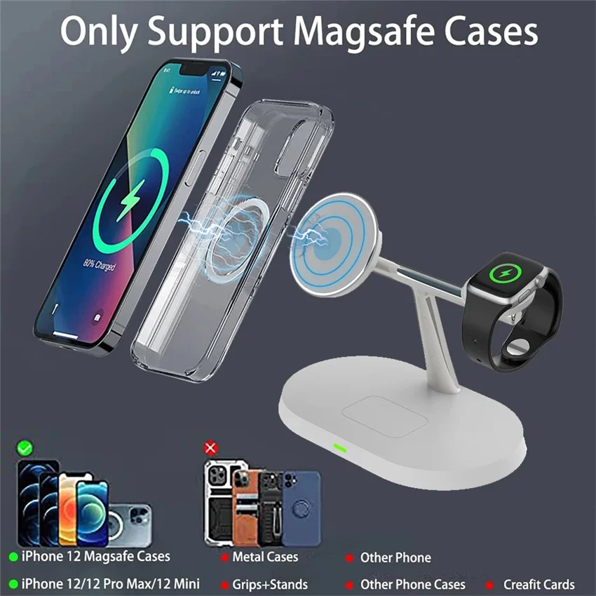 30W 3 in 1 Magnetic Wireless Charger Stand Macsafe For iPhone 14 13 12 Pro Max Airpods Pro Apple Watch 8 7 Fast Charging Station