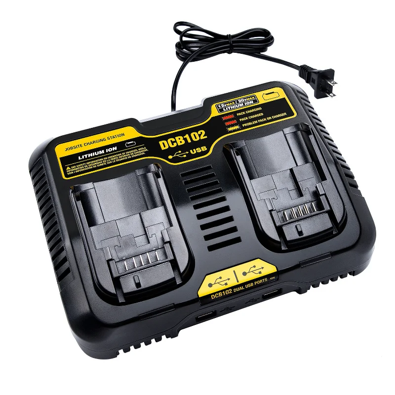 

Hot Double Charging Postion With Dual USB Port DCB102 Li-ion Battery Charger For DeWalt 12V 14.4V 18V 20V DCB200 DCB201 Fast