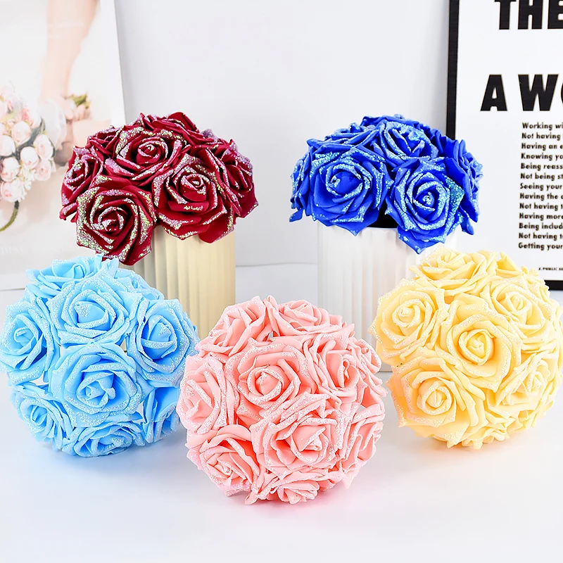 Artificial Rose Flowers Bouquets Glitter Rose Home Decor Wedding Bride Party Decorations Photo Props Cosplay Tools Fake Bouquets