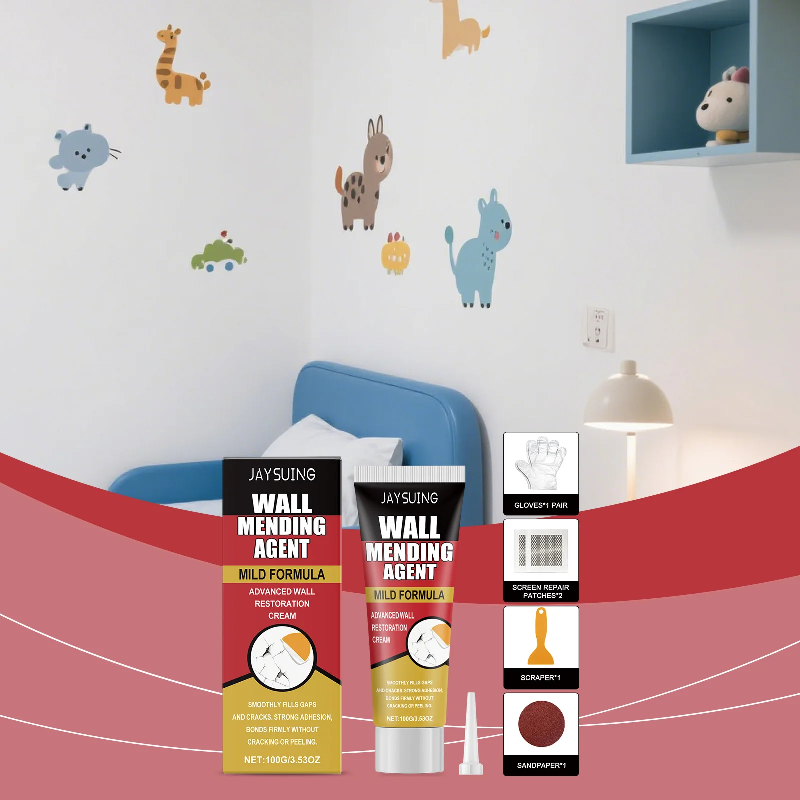 

Wall Repair Kit, DIY Home Use Simple Durable Non-peeling, Fixes Wall Cracks Fills Holes, Helps Restore Original Texture