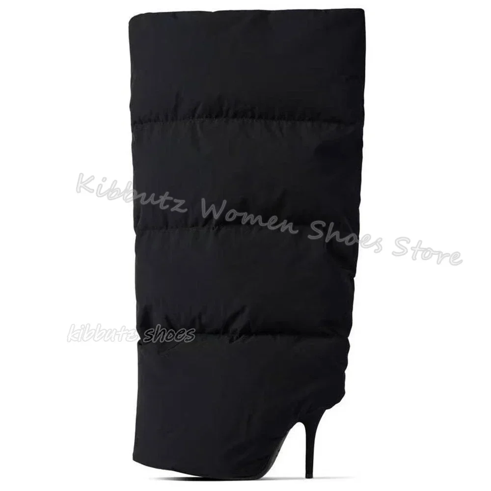 Down Padding Extra Large Tube Boots Knee High Fashion Elegant Sexy Women Shoes Slip-On Pointed Toe Thin Heels Newest Solid Color