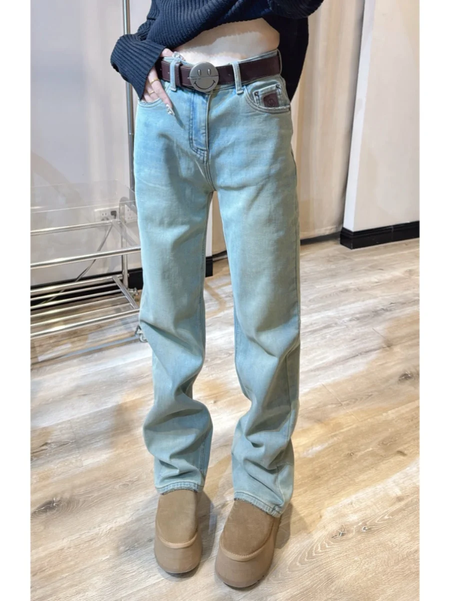 

Spring 2024 High Waist Straight Leg Light Blue Casual Jeans Lengthening And Slimming Long Trousers Women's Faion plus Size