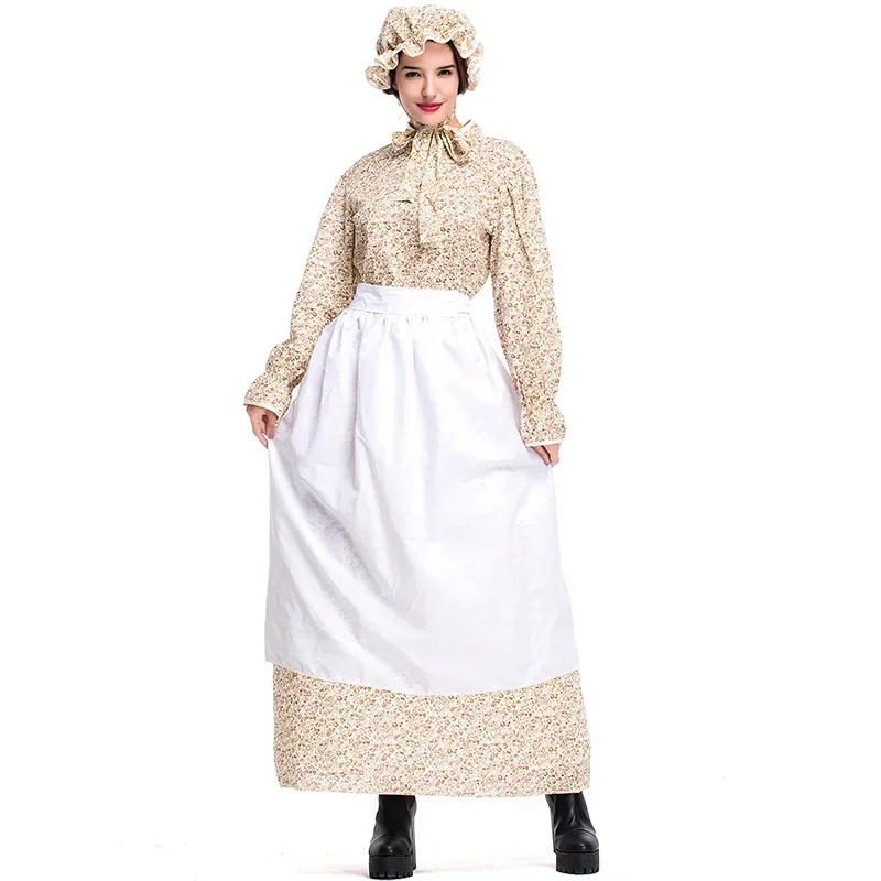 Colonial Pioneer Costume For Women Prairie Dress Wolf Grandmother Cosplay Halloween Party Carnival Costumes